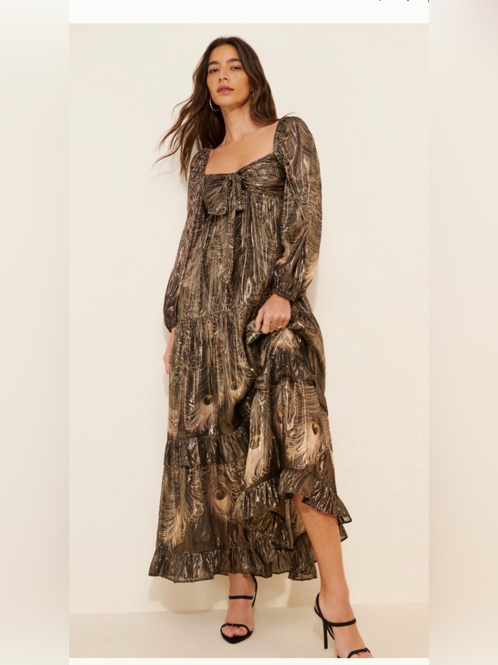 Anthropologie long sleeve metallic maxi gown size xs